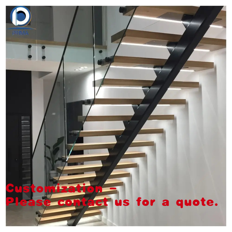 Interior Design Modern - Maßgefertigte Einholm-Treppe - Stahlkern, Gehärtete Glasstufen,