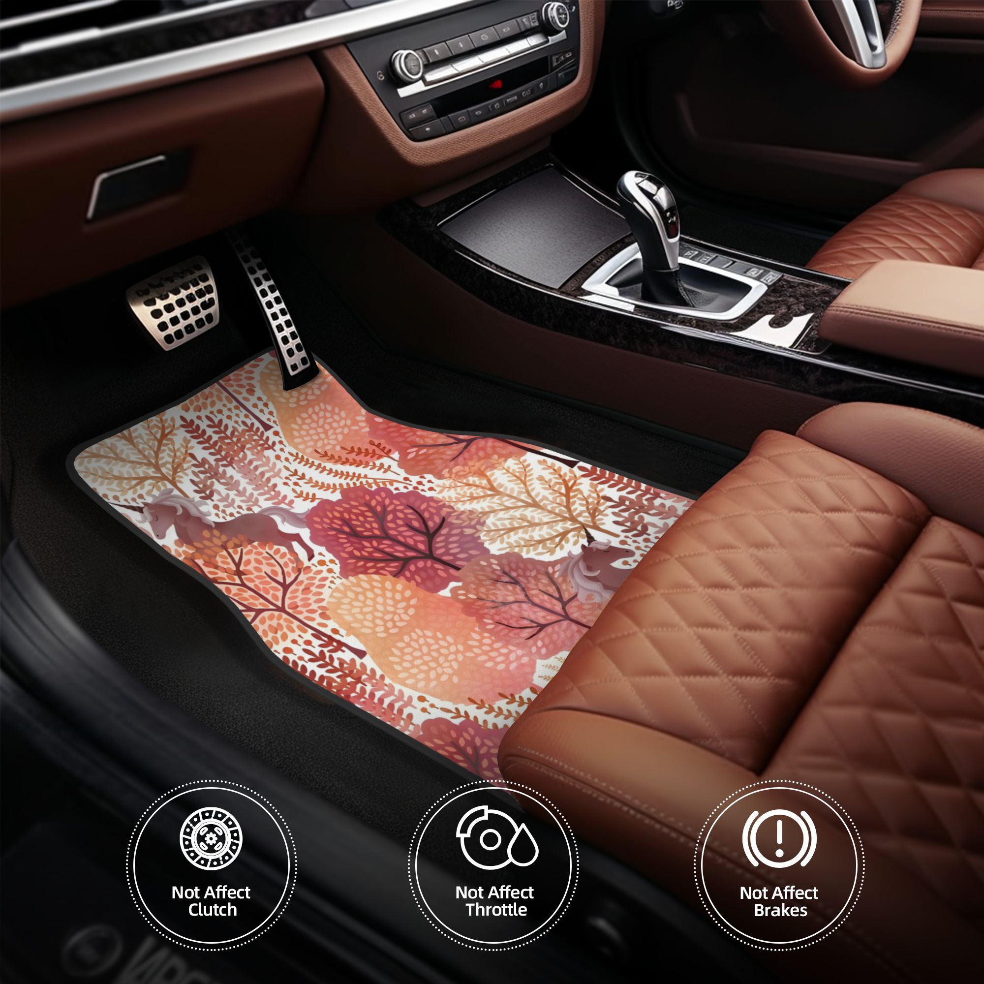 Interior Design Illustrated - 4 Stück versteckte Einhorn-Woods-Herbstrot-Autofußmatten, verspieltes Design